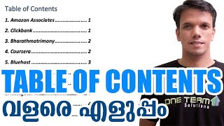 Celebrity How to Create Table of Contents in Microsoft Word - Easy Method -Malayalam I One Team Solutions Wealth