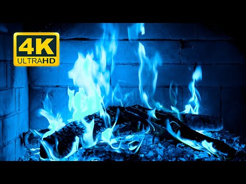 Beautiful Blue Fireplace Flames 4K! Magic Fireplace Burning With Blue Flames 4K 60Fps