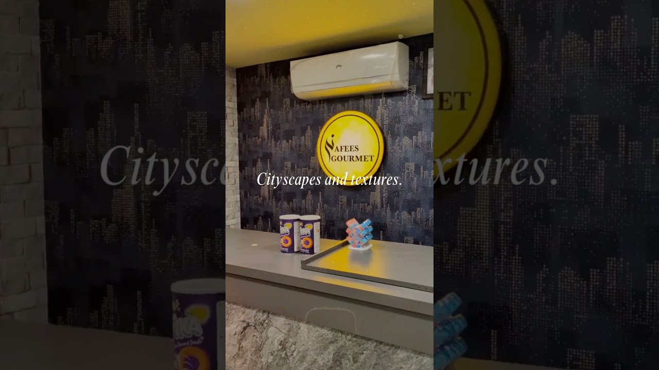 Urban chic vibes!✨ Cityscapes & bricks wallpapers with matching vinyl flooring transforms new store!