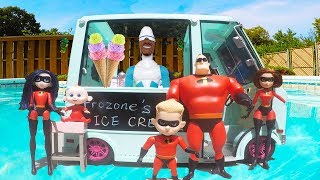 Incredibles Family Ice Cream Truck at the Toy Hotel Swimming Pool | Episode 7 Videos For Kids