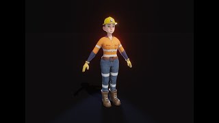 Stylized Female Miner 3D Model Animated & Customizable [Turntable]