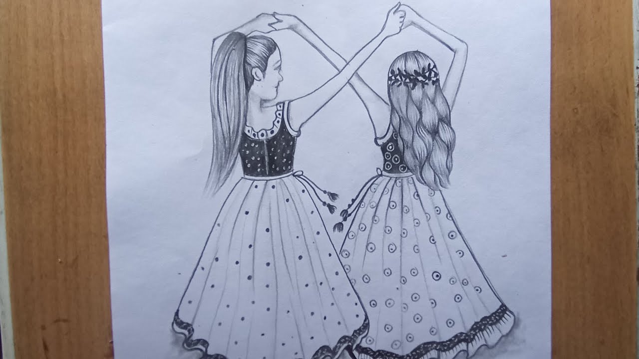 How to draw two girls best friend making forever sign // pencil drawing // easy drawing