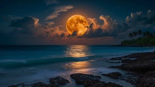Moonlit Beach Waves | Bright Night Ocean for Sleep & Calm