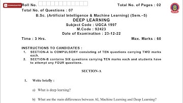 BSC 5TH SEM AIML DEEP LEARNING DEC 2022 | PTU