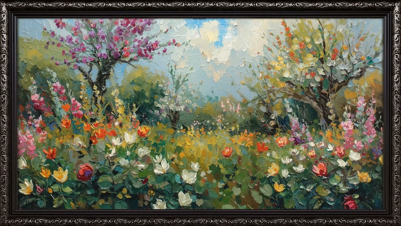 Welcoming Spring Blooms, Vintage Oil Painting | Framed Classic Art for Home Decor & TV Screensaver