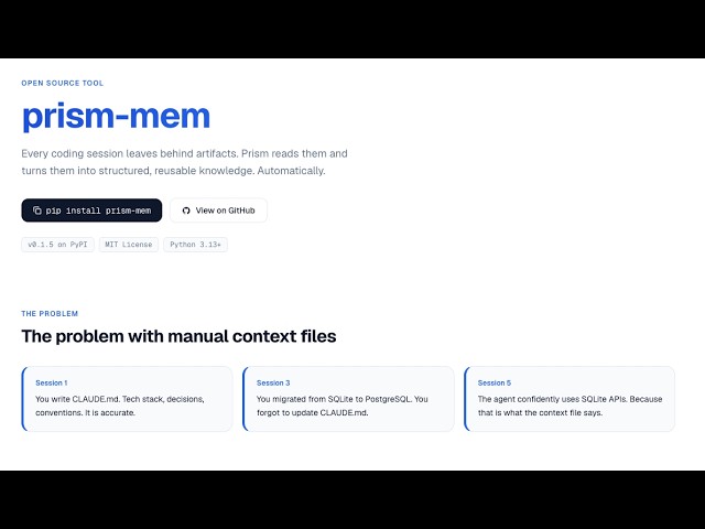 prism-mem | Demo | Post-session knowledge crystallizer for AI coding agents