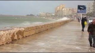 مشاهد مذهلة للبحر ورياح قوية شكل النوة القادمة القوية فى الاسكندرية شتاء 2019 2020