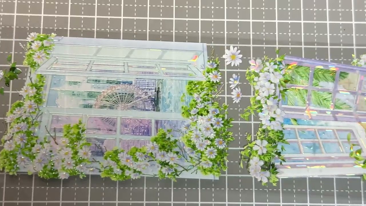 【新品】海外マステ　玫瑰花窗 新七天】花影窗景浅色 -PET貝殻光 - 沼のオアシス 海外マステのカット