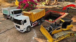 Amazing RC Construction! Filling Soil for House Foundation with RC Dump Trucks &amp; Bulldozer