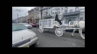 White Horse Pulling Funeral Hearse Carriage in Jersey City NJ with Family Funeral Home April 1 2021