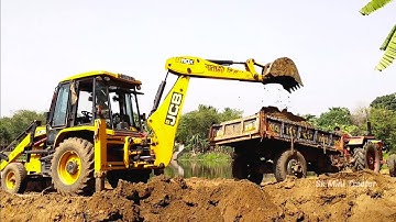 Jcb 3dx Backhoe Machine Loading Mud In Powertrack 434 Ds Plus & Mahindra 475 Di Tractor | Jcb Video