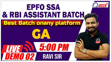 GA | FOR EPFO SSA & RBI ASSISTANT BATCH | BY RAVI SIR  @KD_LIVE   @SSCKDLIVE ​