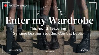 Studded Leather Combat Boots With Fishnets & Grey Socks