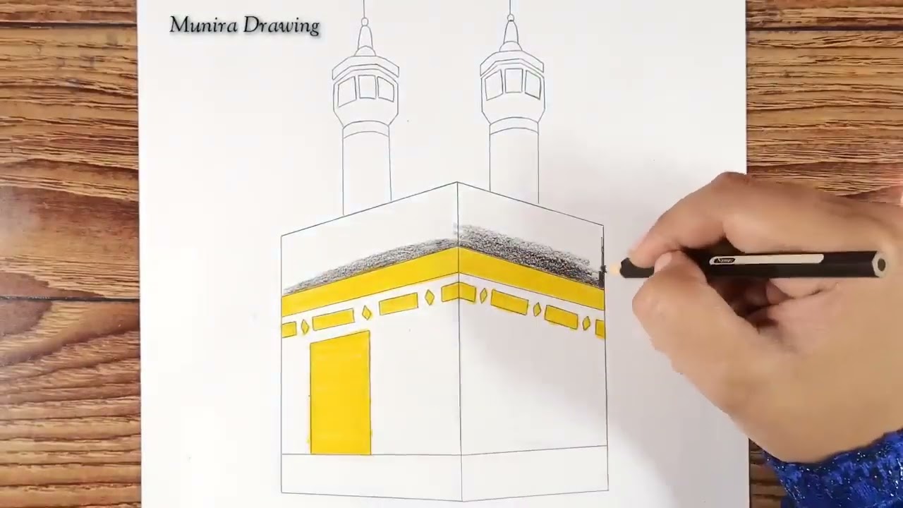 How to Draw Kaaba Drawing .Easy kaaba Drawing Tutorial Makkah Drawing.   Draw Point Nuture.