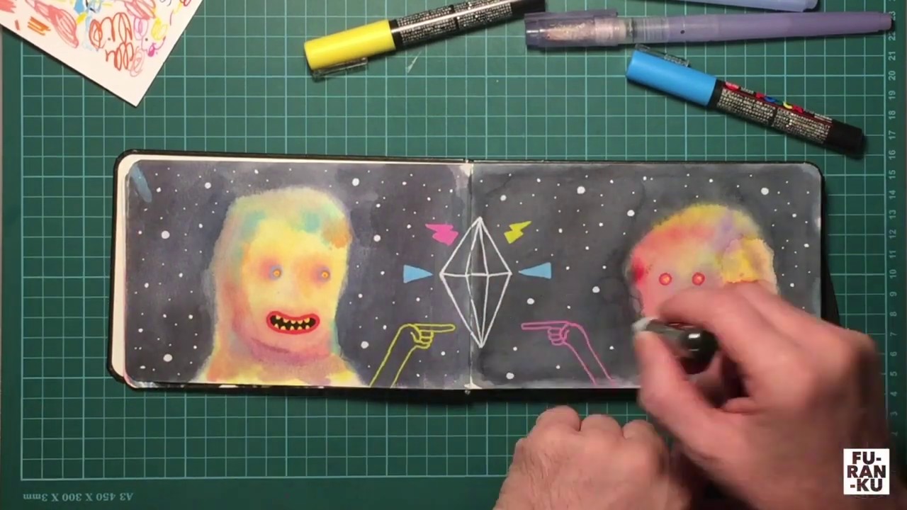 Watercolour and Poscapen Sketchbook Doodle Timelapse