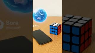A hologram Earth appeared beside a Rubik’s Cube.