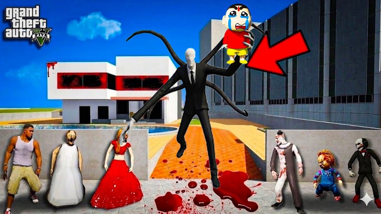 Franklin Shinchan Doraemon Hide and Seek with Slender Man in Gta V in Telugu 