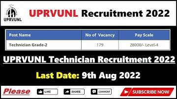 UPRVUNL Technician Recruitment 2022 | Uttar Pradesh Govt Jobs | 179 Technician Grade-2 Vacancies
