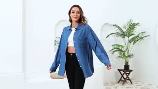 Fantaslook Denim Shirts For Women On Down Blouses Long Sleeve Casual Tops Fall Outfits