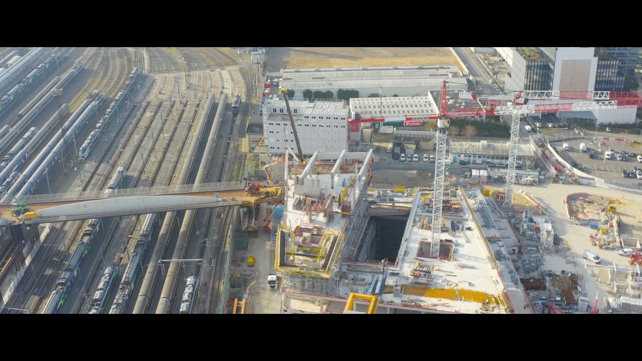 [Chantier] Gare de Saint-Denis-Pleyel - Pose des poutres PRS - Eiffage Génie Civil