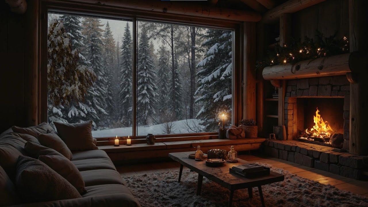 ️ Cozy Mountain Cabin in a Snowstorm | Blizzard & Fireplace Sounds for ...