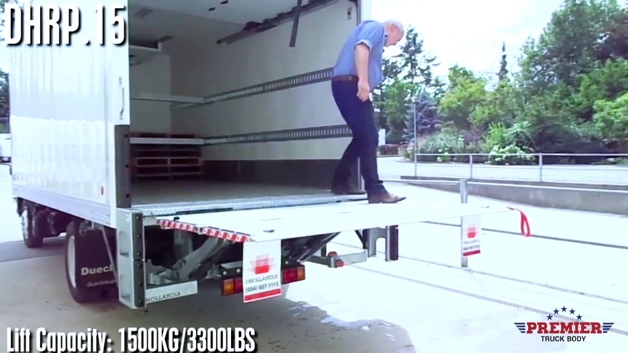 Premier Truck Body - Dhollandia RP15 - Top model fold-away lift with half-dip platform ride