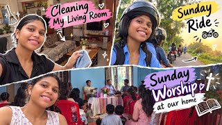 SUNDAY RIDE🛵🥰|| WORSHIP AT HOME✝️💕|| CLEANING LIVING ROOM🏠😚|| @_elishadvrma_ 