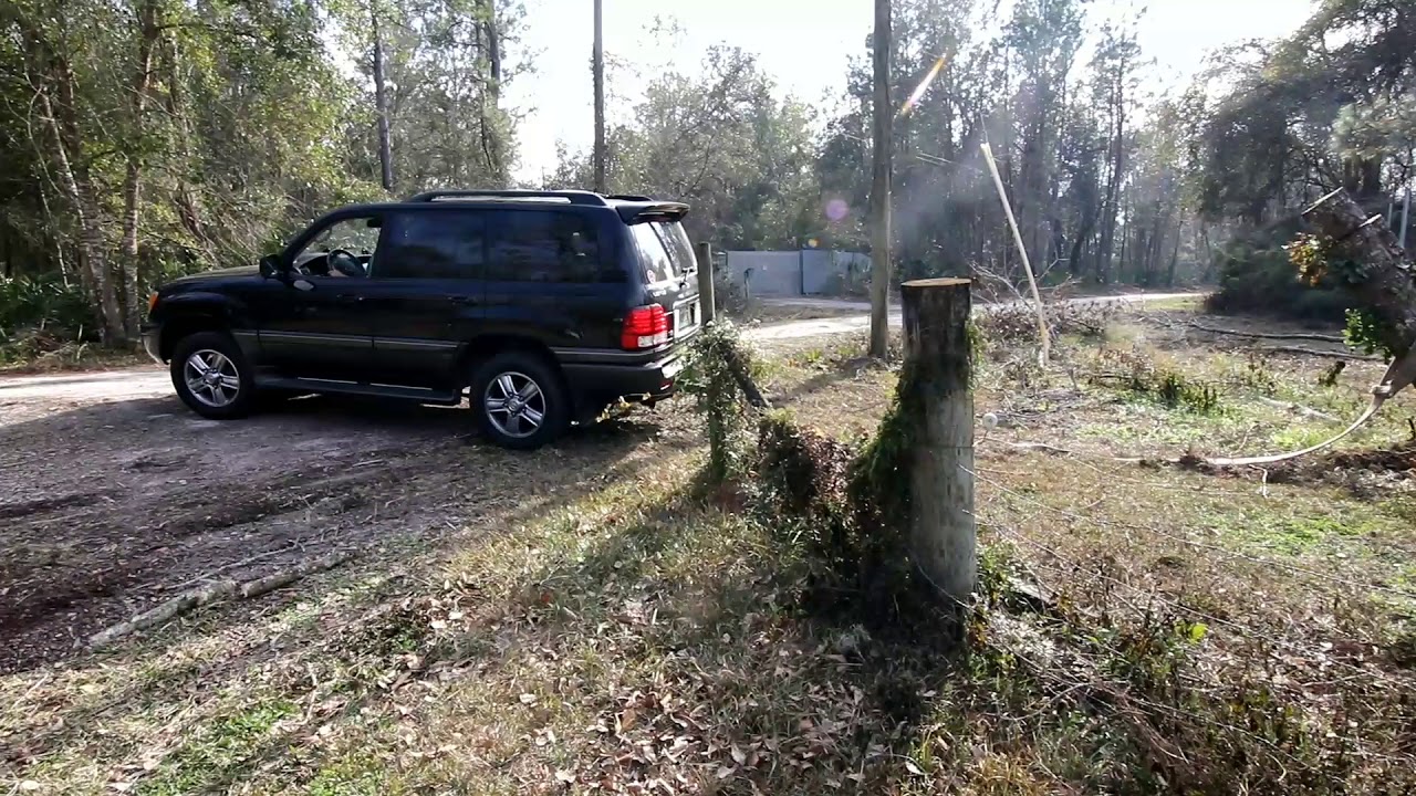 LX470 pulling out a tree stump. - YouTube
