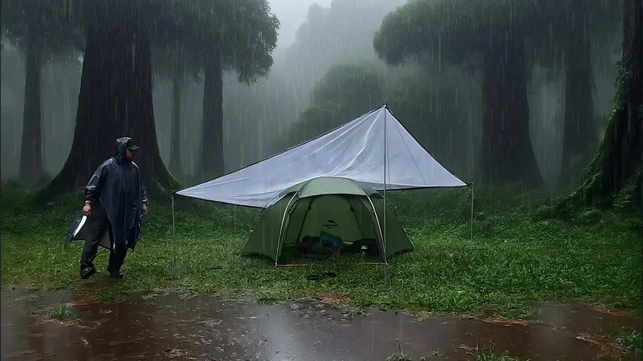 SOLO CAMPING IN REAL HEAVY RAIN | RELAXING CAMPING HEAVY RAIN - YouTube