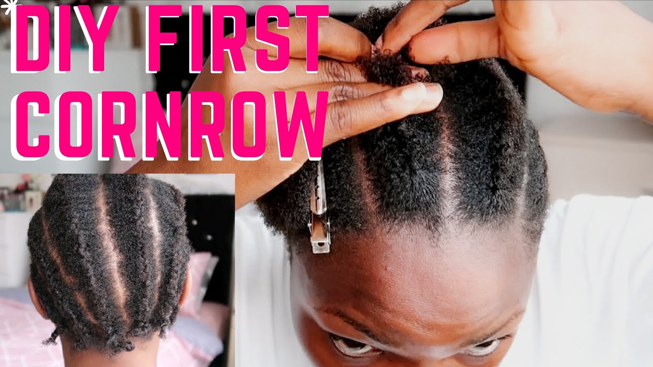 HOW TO BRAID CORNROW BY YOURSELF | LEARNING TO CORNROW MY 4C SHORT HAIR ...