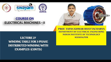 Lecture 27: Winding Table for 3-phase Distributed Winding with Examples (Contd.)