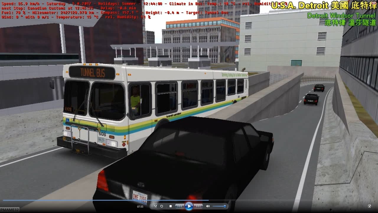 Omsi 2 Tour 1027 Tunnel Bus Usa Detroit Canada Windsor 美國 底特律 加拿大 溫莎 Ddot New Flyer D40lf Youtube