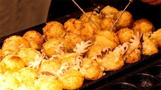 Japanese Street Food - Takoyaki With A Whole Small Octopus Octopus Balls Osaka Japan
