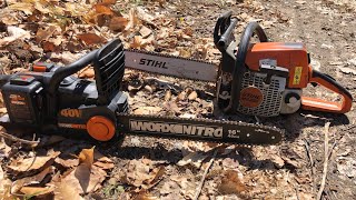 Worx Nitro 16in chainsaw VS STIHL MS 250 witch one the best ???