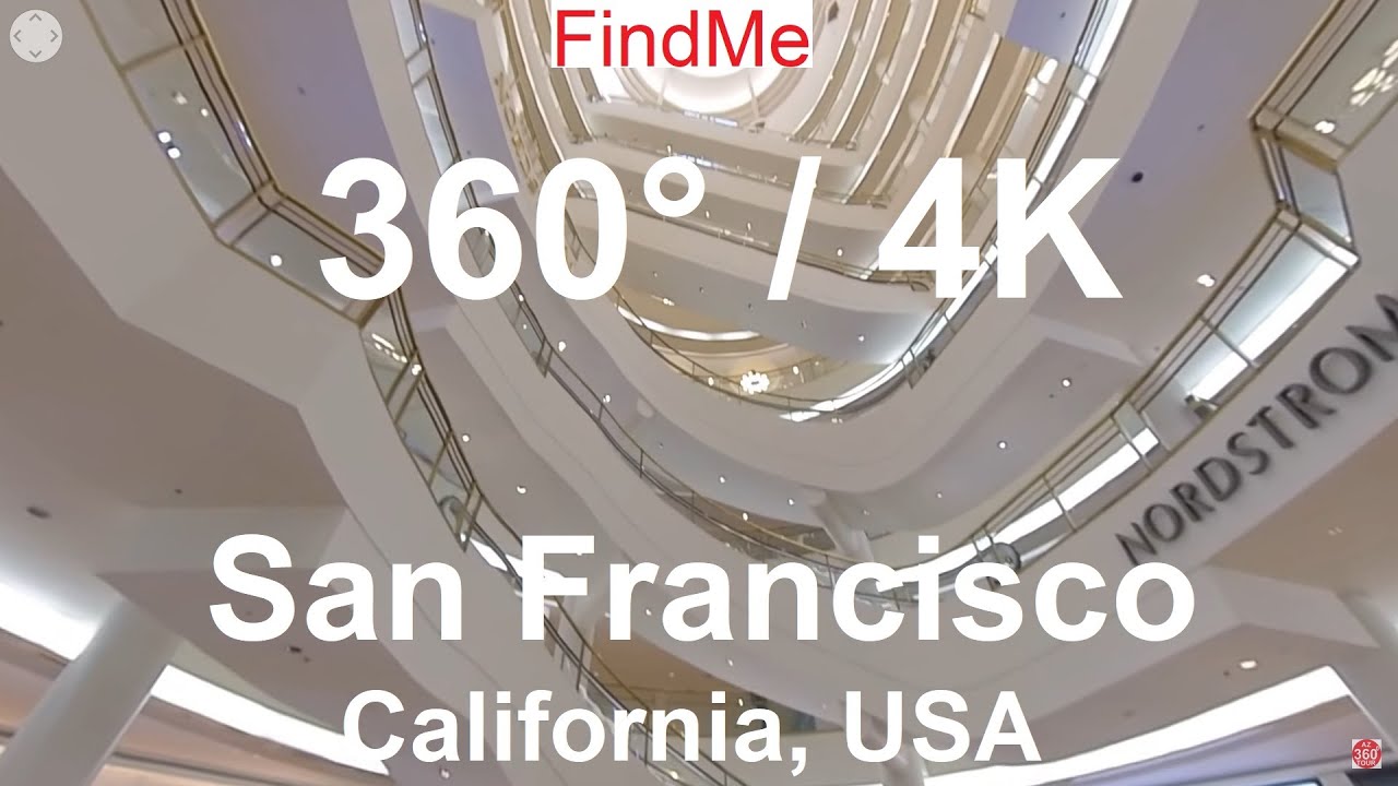 VR 360 4K Walking Westfield Shopping Mall in Downtown San Francisco California USA 2020