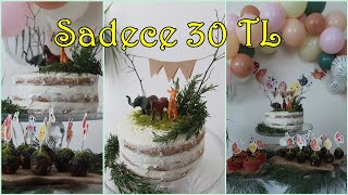 BİM MALZEMELERİYLE SAFARİ HAYVAN TEMALI BEBEK DOĞUM GÜNÜ PASTASI Naked Cake Kolay Hazır Kekten Pasta