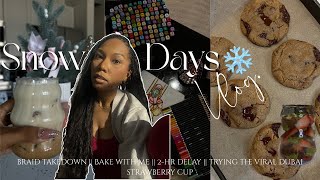 SNOW DAYS VLOG 🫶🏽❄️  Braid Takedown  || Cozy Baking 🍪 || Making a New Latte || Dubai 🍫 Strawberries
