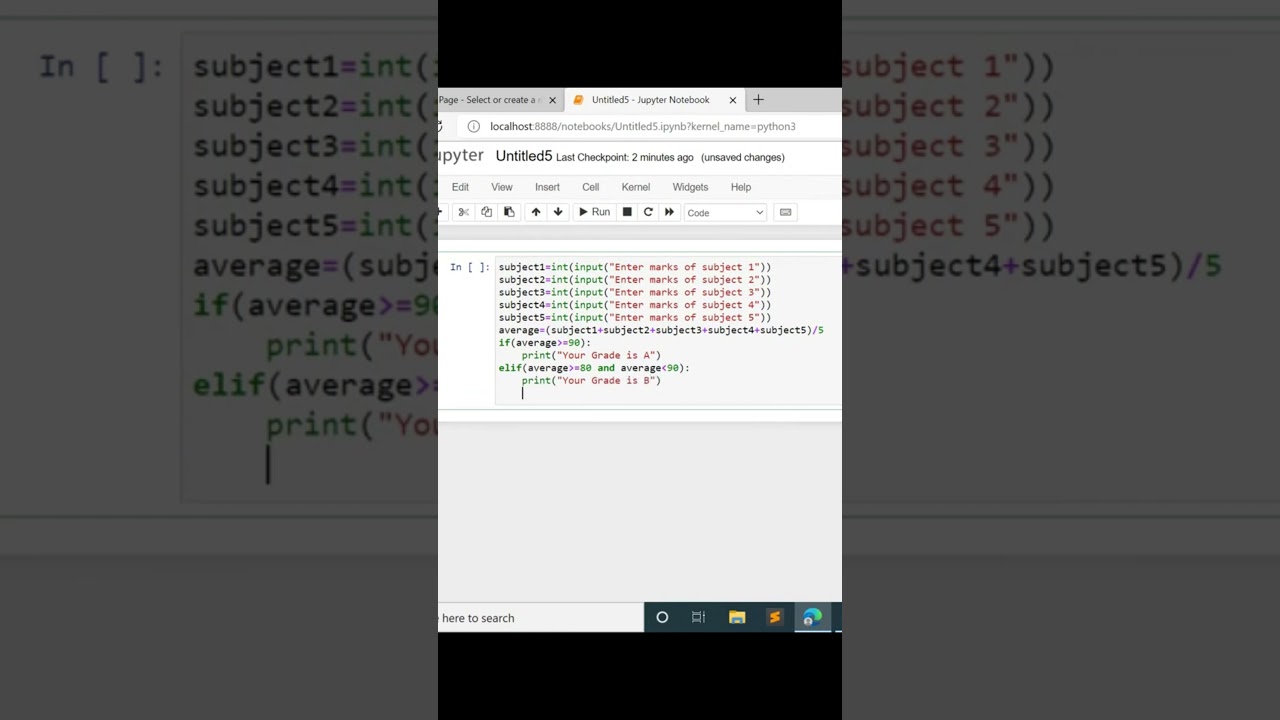 Python Program to Take in the Marks of 5 Subjects and Display the Grade