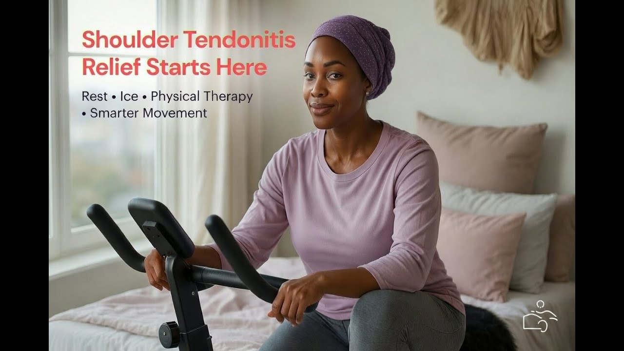 Manage shoulder Tendonitis, with rest, ice application, physical therapy, NO aggravating activities.