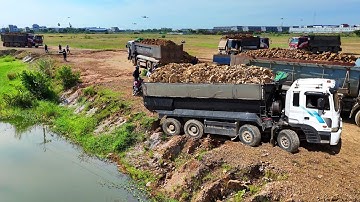 Start Incredible Landfill Processing by Dump Truck 25.5Ton& Dozer Pour Soil in Huge Size, Mix VDO