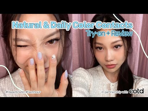 💖Color Contacts Try-on & Review💖 | eotd, Natural Gray, Brown, Hazel Contacts for Dark Eyes