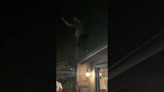 Guy jumps off roof and lands face first on table