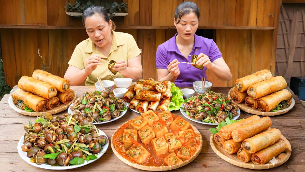 Cooking Meat-Stuffed Tofu, Stir-fried Snails & Fried Spring Rolls, How to Grow Rice in 20 Days