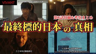 【VIVANT】最終標的日本の真相。第8話伏線＆考察まとめ。夏ドラマ2023。キャスト:堺雅人（別班）、阿部寛、二階堂ふみ、松坂桃李、役所広司（テント）、林遣都、二宮和也、他。