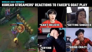 Korean Streamers' reaction to Faker's biggest play at Worlds | T1 vs JDG | Worlds 2023 Semifinal