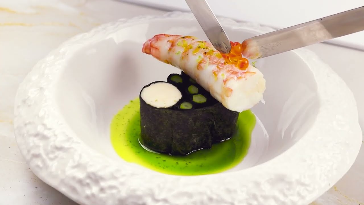 “Fine Dining : Nori Prawn & Asparagus with Yuzu Basil Oil | Culinary Museum by Chef Mohamed”