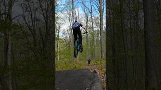 Two Friends Sending an 18FT Gap Jump in the Back Woods! 🤘🔥 #shorts #mtb