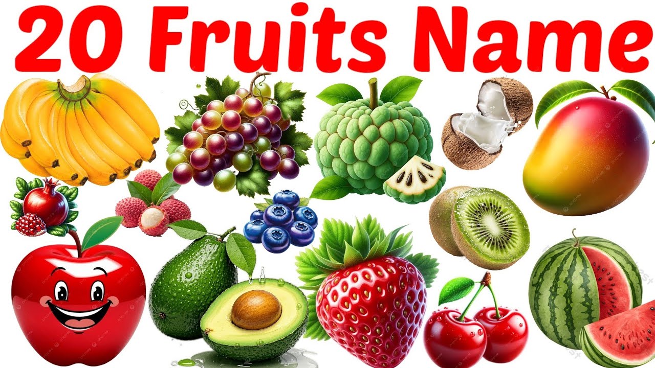 Fruits Name 🍎🥭🍉| 20 Popular Fruits Name in English with Pictures | Fun Learning Fruits Name for Kids