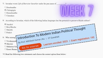 Introduction To Modern Indian Political Thought Week 7 Assignment Answers || NPTEL || Jan - Mar 2024