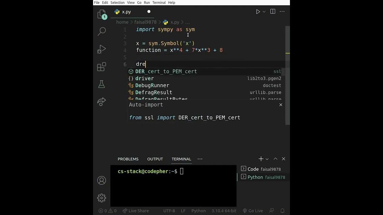 Print Derivative of a Function in Python || Sympy Library || #shorts # ...